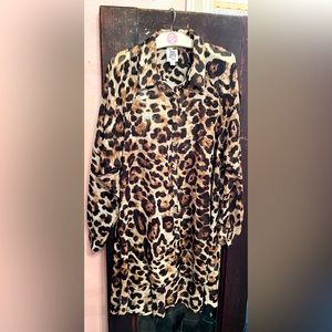 Ivy Jane Leopard Print Semi-Sheer BOHO Hi-Lo Shirt Tunic/ Dress Sz L
